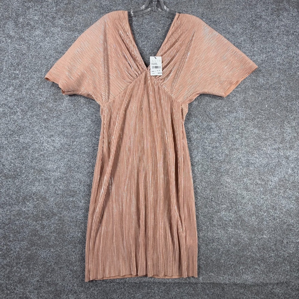 Astr the Label Mini Dress Womens Large Beige Plunge‎ Neck Dolman Sleeve Ribbed